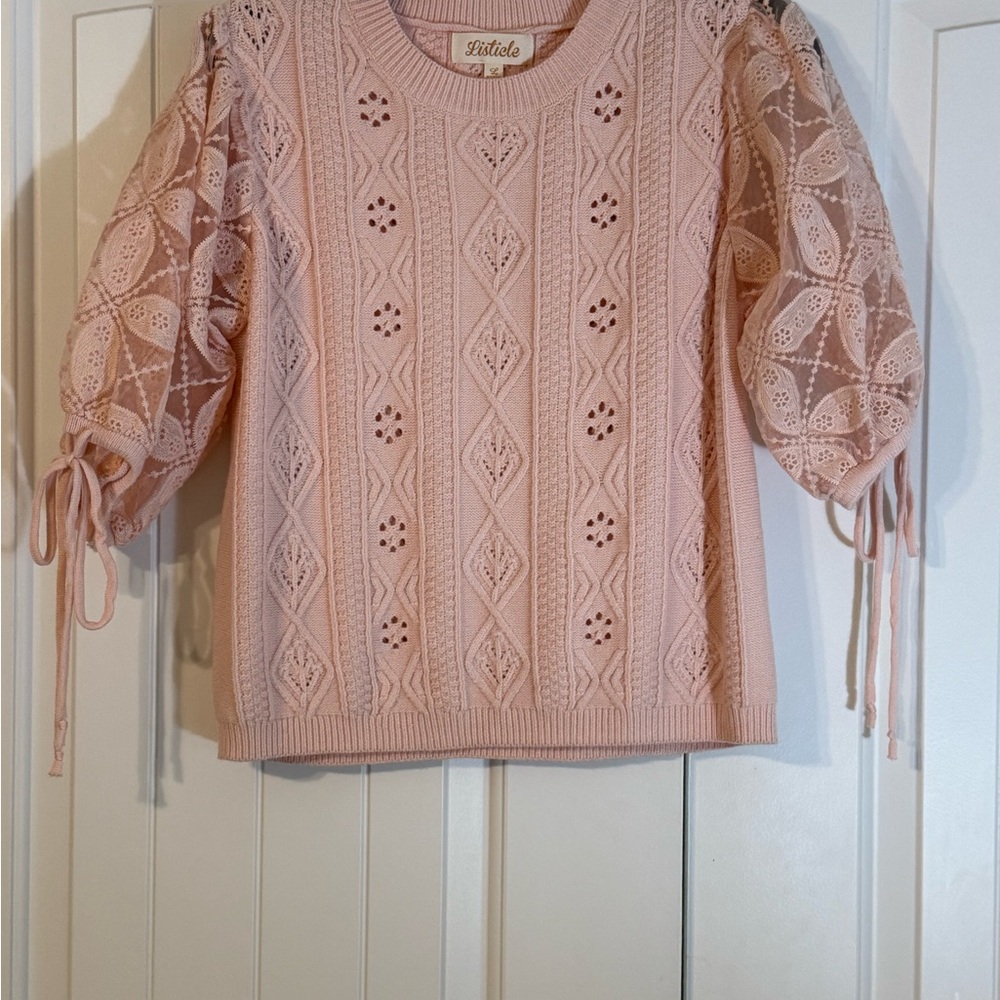 Elegant Pink Lace Sleeve Top by Listicle